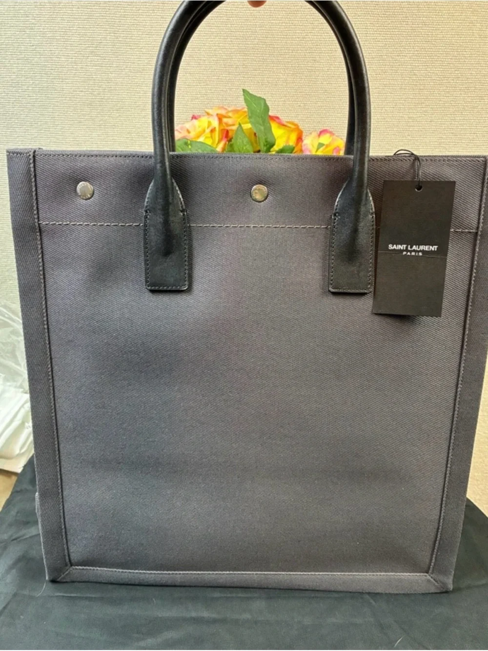 Saint Laurent Black Rive Gauche Canvas Tote